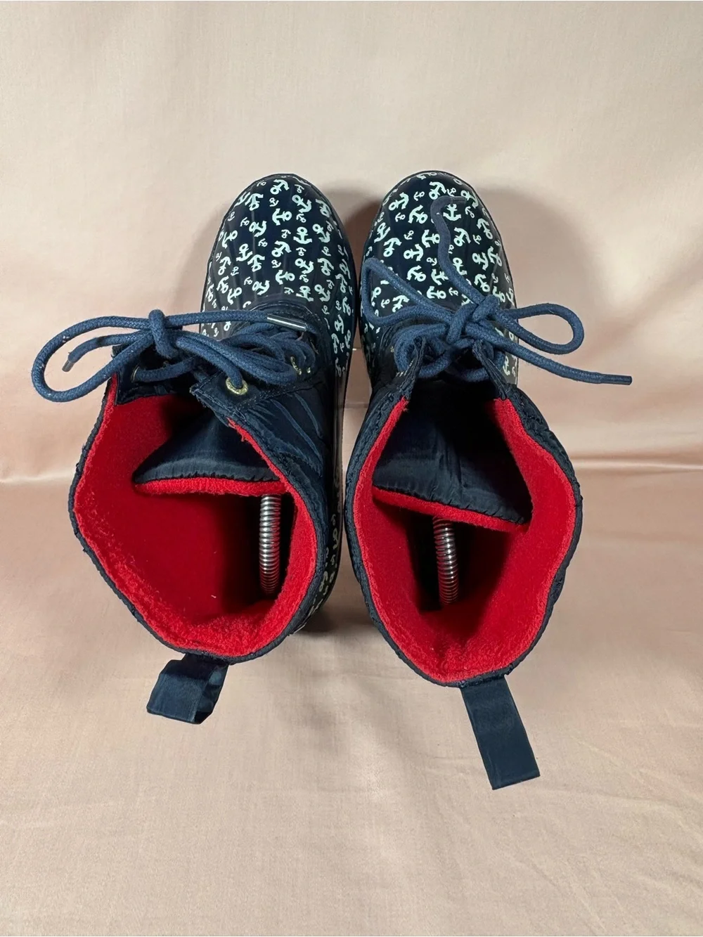 Sperry Women's Saltwater Duck Boot Navy Anchor Print Quilted STS90705 Size 8